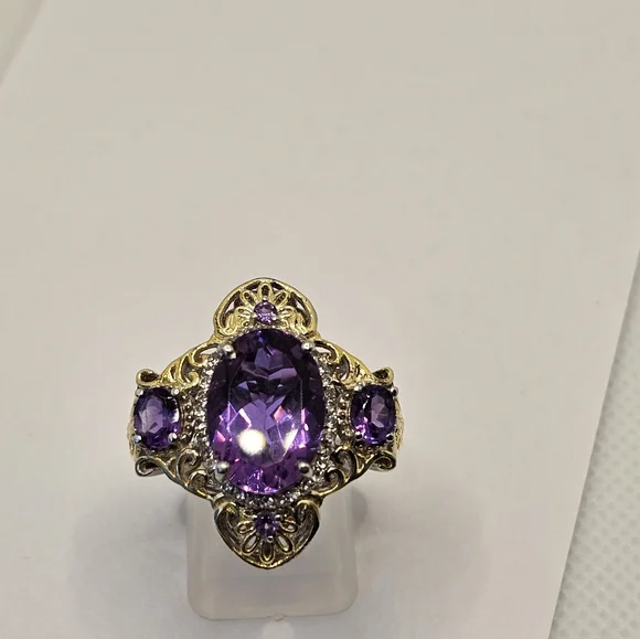 Gorgeous Amethyst Ring with Alexite Accents Size 8. Sterling & 18k Gold! - Picture 7 of 9